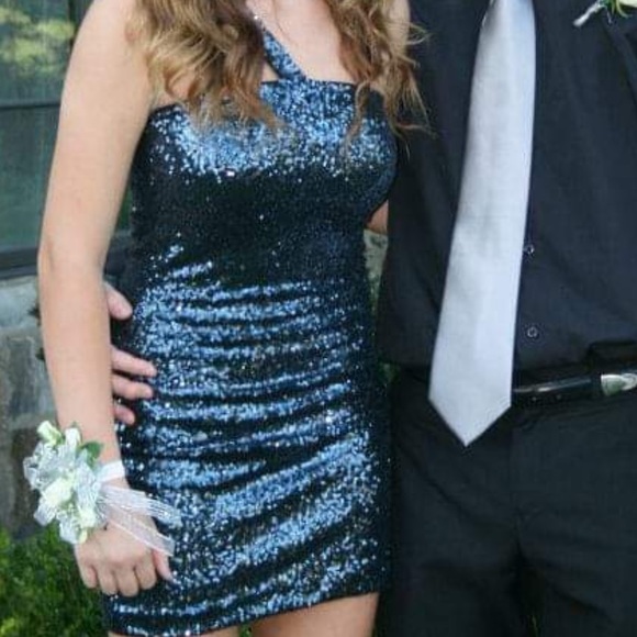 Aqua sequence one shoulder dress - Picture 3 of 3